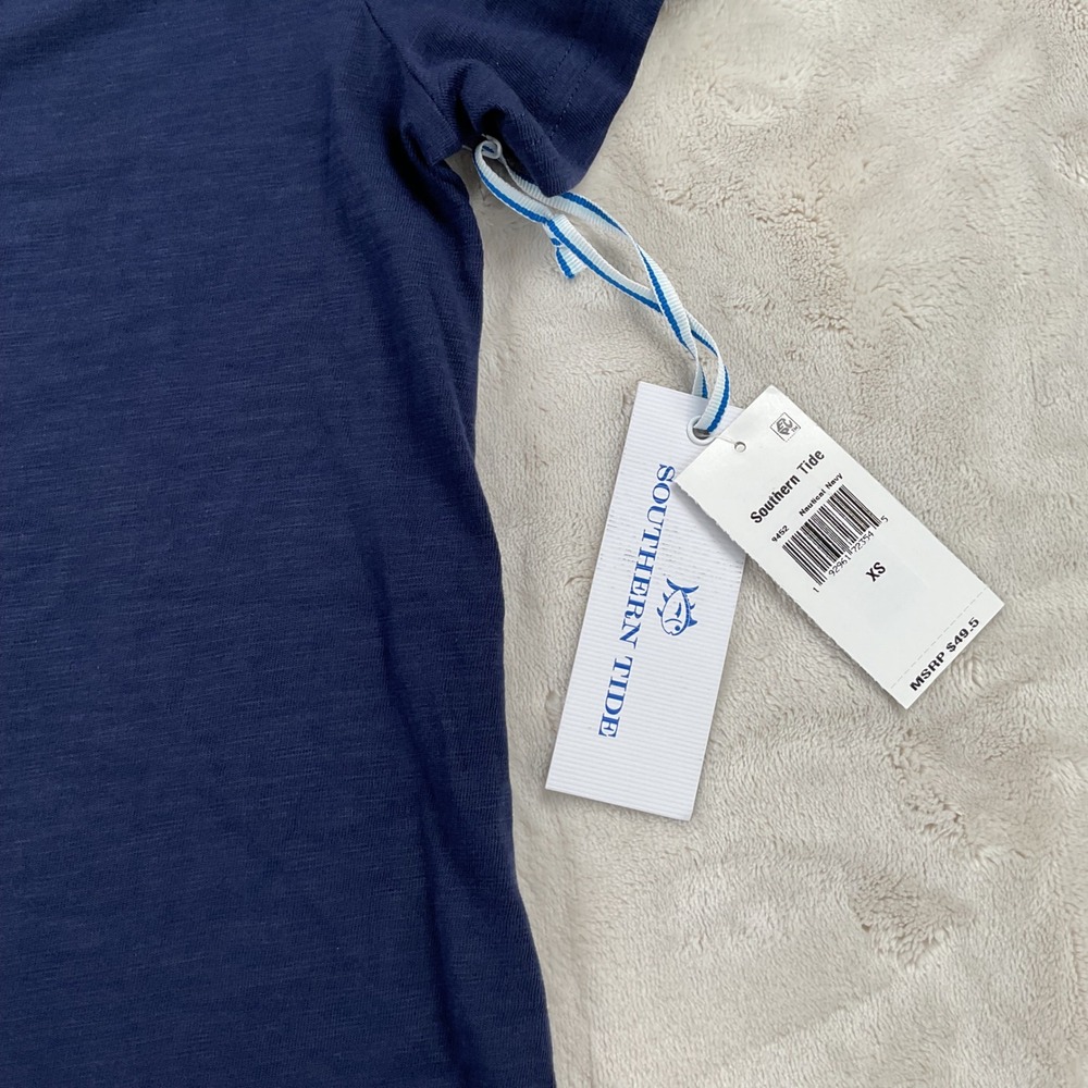 Southern Tide SunFarer V-Neck Tee Nautical Navy Cotton Slub Shirt XS New - Picture 2 of 7